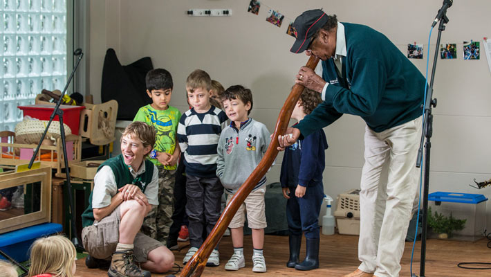 Taronga’s inspiring ‘Animals of the Dreaming’ Zoomobile program combines native animals and the Dreamtime, delivered by Col Hardy OAM and supported by Taronga’s Indigenous zoo staff