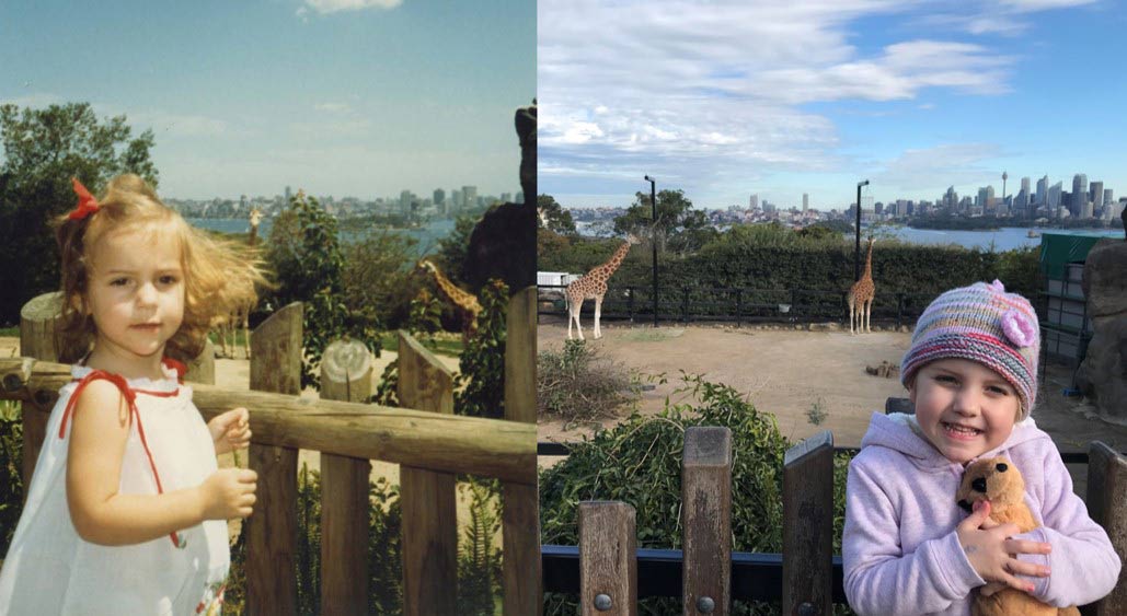 The Zoo with a View... Left: 1986 Nic. Right: 2018 Nic’s daughter Lexi.